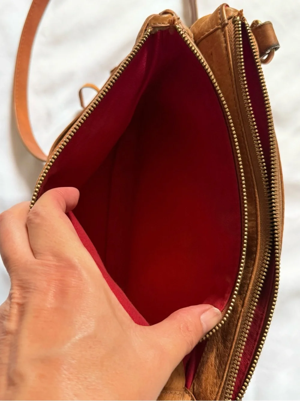 Lucky Brand Cognac Tan Leather Fringe Crossbody Bag Convertible Clutch Festival